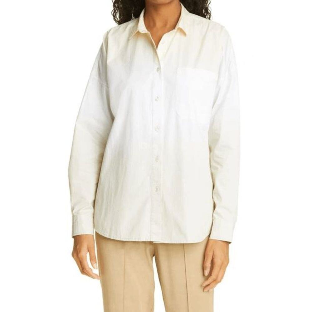 ATM Anthony Thomas Melillo Ombre Cotton Button Down Shirt Cream Yellow White L